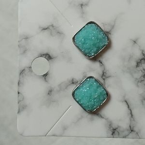 Stainless Steel Druzy Stud Earrings Square Shape Light Blue (6)